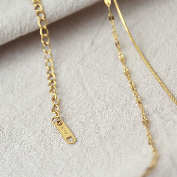 Gold Double Strands Thin Snake and Twisted Choker, Gold Thin Herringbone Chaine Necklace, Dainty Layering Necklaces, "Helen" Necklace