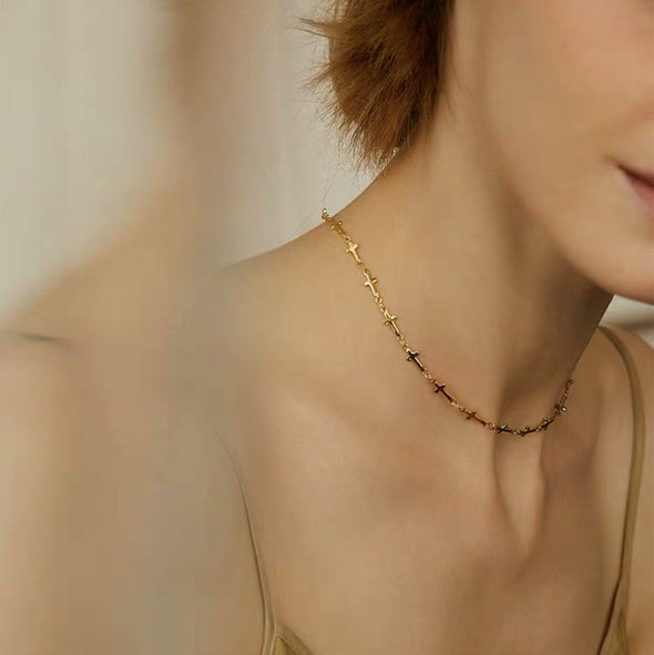 Dainty Gold Cross Chain Necklace Choker, Delicate Layering Necklace, Minimalist Simple Chain Necklace, "Tracy" Necklace