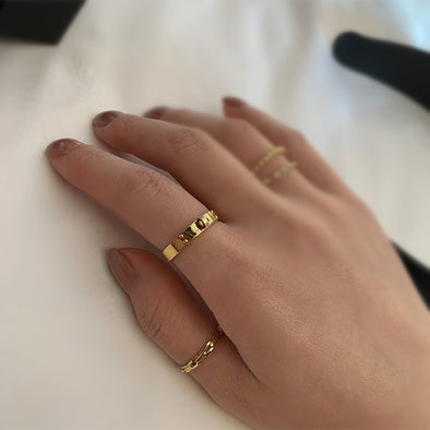 Gold Plated Belt Shaped Band Ring, Dainty Gold Belt Band Ring, Gold Statement Stacking Dome Ring, Gift for her, "Charlotte' Ring
