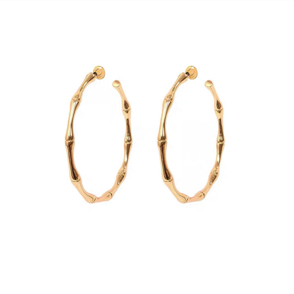 Chunky Gold Bamboo Shaped Hoops Earrings, Gold Vintage Round Hoop Earrings, Dainty Minimalist Creoles, Gift for Her, "Madelyn" Earrings