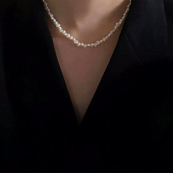 Collier "Bella" de Perles d’eau Douce Blanches, Collier de Perles Baroques, Collier Vraie Perle de Culture Blanche Ajustable style bohème