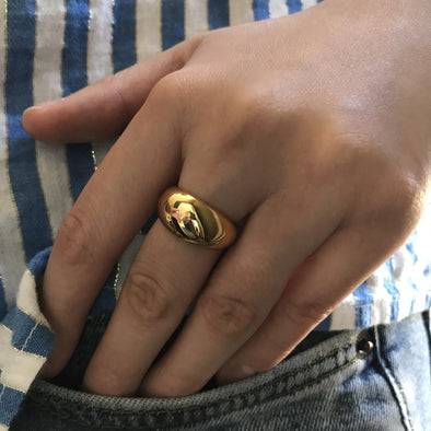 Gold Plated Chunky Simple Dome Ring, Gold Chunky Wide Dome Ring, Statement Gold Ring,
