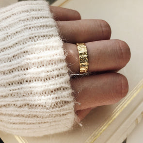 Dainty Hammered Gold and Sliver Band Ring - Stacking Simple Chunky Textured Ring - Statement ring gift for her