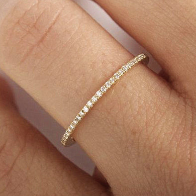 Ring "Crystal", Dainty White CZ Full Stones Gold Plated Band Ring