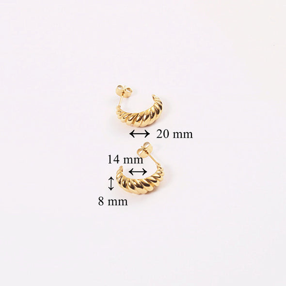 Hoop Earrings "Viola", Dainty Gold Croissant Dome Hoop Earrings, Gold Plated Twisted Earrings