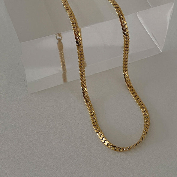 Choker Chain Necklace "Bianca", Dainty Gold Plated Snake Shaped Chain Choker Necklace