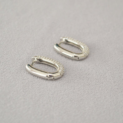 Gold and Silver CZ Ovale Shaped Chunky Hoop Earrings Minimalist Style