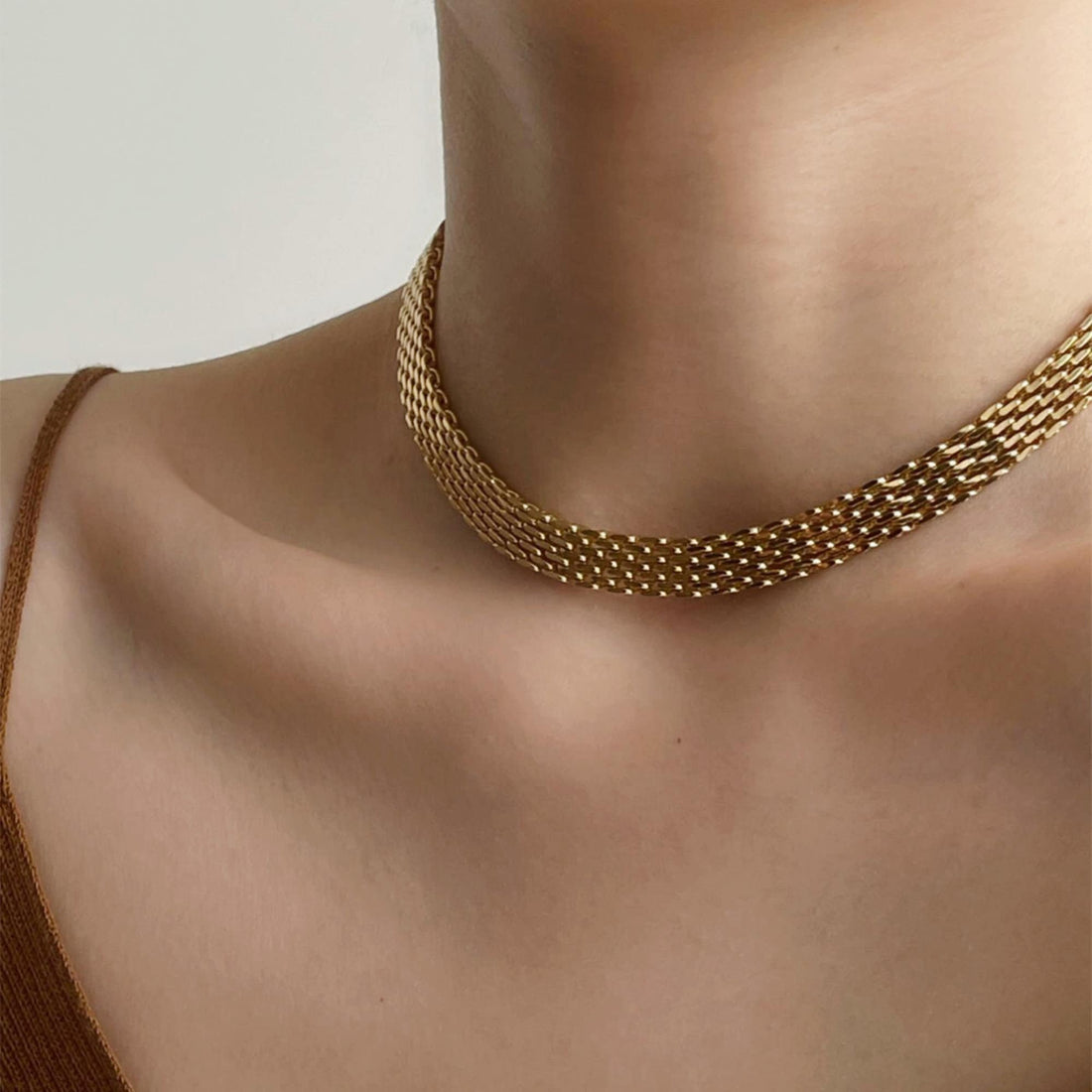 Chunky and Thick Gold Plated Watch Strap Chain Choker, Gold Vintage Statement Necklace