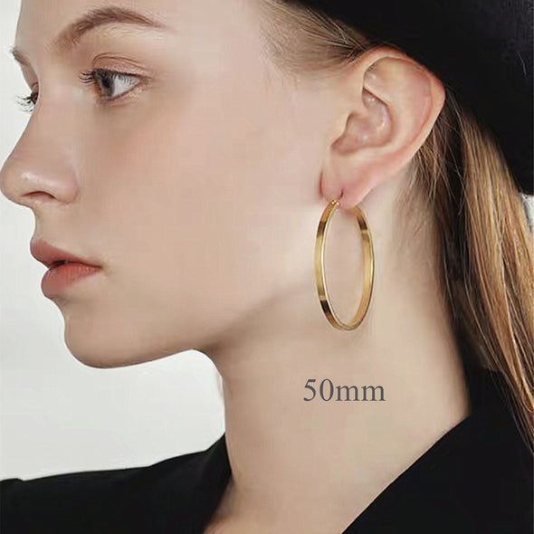 Dainty Gold Large and Flat Hoop Hoop Earrings Minimalist Style, Simple Thick Gold Vintage Hoops, Birthday Gift or Mothers day jewelry