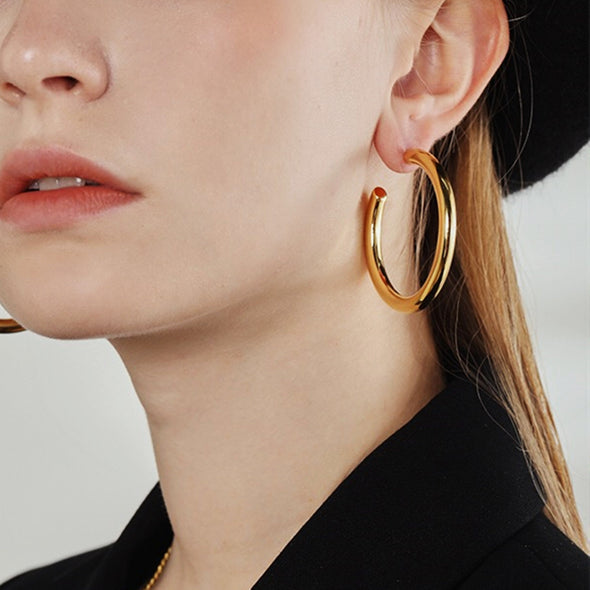 Minimalist Gold Thick Cercle Hoop Earrings with 3 sizes