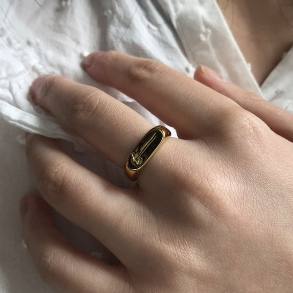 Boho Gold Plated Daisy Flower Rectangle Signet Ring