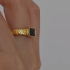 Dainty Gold Plated Rectangle Black Onyx or Emerald Imitation Signet Ring
