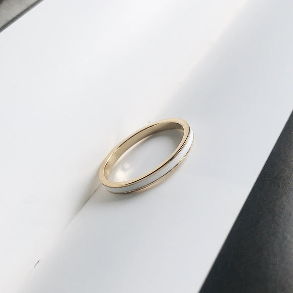 Waterproof White and Black Enamel Gold Plated Band Ring