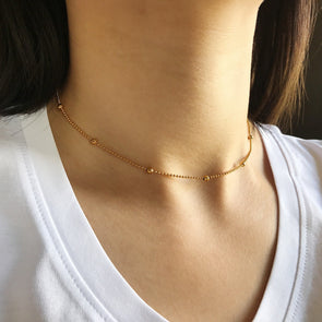 Dainty Gold Ball Satellite Chain Choker Necklace