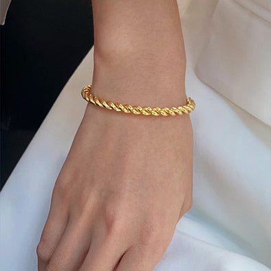 Gold Cuff Twisted Rope Bangle Bracelet