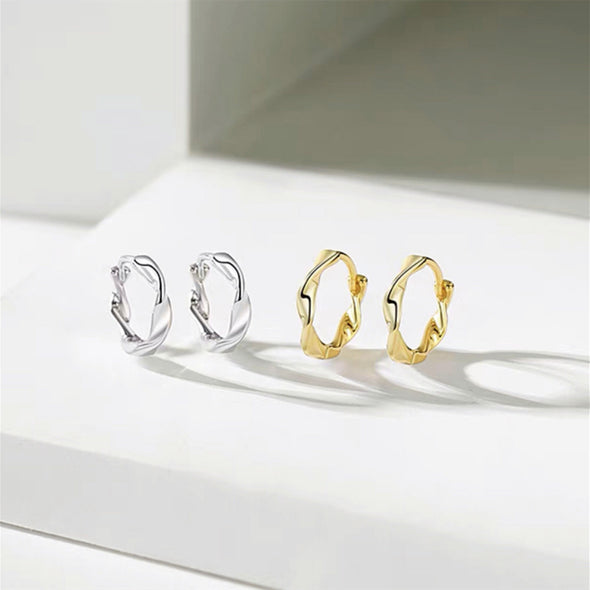 Dainty Gold and Silver Twisted Möbius Stripe Huiggie Hoops Earrings