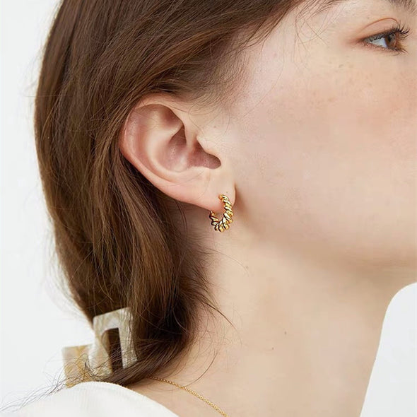 Dainty Gold and Silver Color Twist Croissant Dome Hoop Earrings