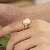 Gold Oval White Mother of Pearl Signet Ring, Dainty White Shell Pinky Band Ring