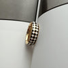 Gold Plated Chunky Black and Whit Checkered Ring Dome Ring, Chucky Checked Stacking Band Ring, Gift for her