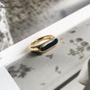Gold Rectangle White Mother of Pearl or Enamel Black Signet Ring