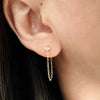 Gold and Silver CZ Flower Chain Earrings, Dainty Clover Chain Earrings, Bar Ear Threader String