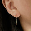 Gold and Silver CZ Flower Chain Earrings, Dainty Clover Chain Earrings, Bar Ear Threader String