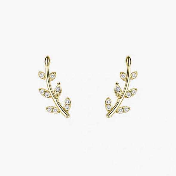 CZ Gold and Silver Leaf Studs Earrings, Minimalist Leaf Earrings, Birthday Gift for friends