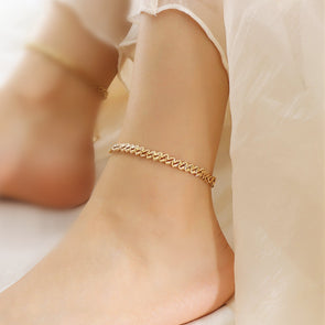 Dainty Gold and Silver Bold Flat Herringbone Ankle Bracelet