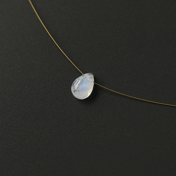 Dainty Ultra Thin Chain with Teardrop shaped Moonstone Pendant Layering Necklace