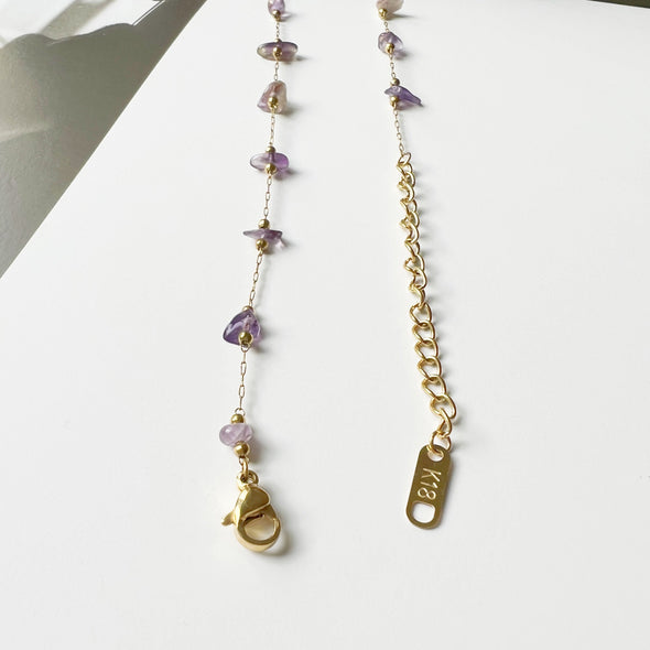 Dainty Amethyst Gemstone with Gold Plated Thin Chain Necklace
