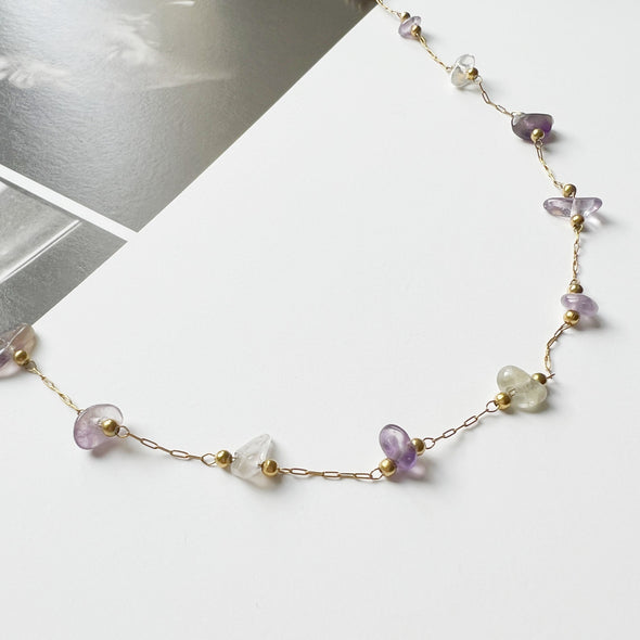 Dainty Amethyst Gemstone with Gold Plated Thin Chain Necklace