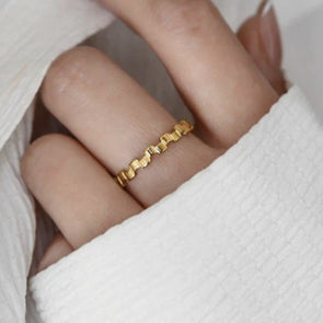 Gold Plated Piano Keys Ziczac Shaped Ring, Gold Statement Stacking Dome Ring
