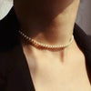 Dainty Half White Oval Pearl Half Gold Plated Bold Box Chain Necklace 