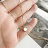 Gold Double Strands Thin Choker With White Mother of Pearl Pendent Necklaces, Gold Chain choker Layering Necklace Set