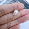 Dainty Baroque White Freshwater Pearl Pendant Choker Necklace with Gold Plated Extra Thin Chain