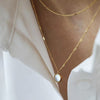 Gold Double Strands Thin Choker With White Mother of Pearl Pendent Necklaces, Gold Chain choker Layering Necklace Set