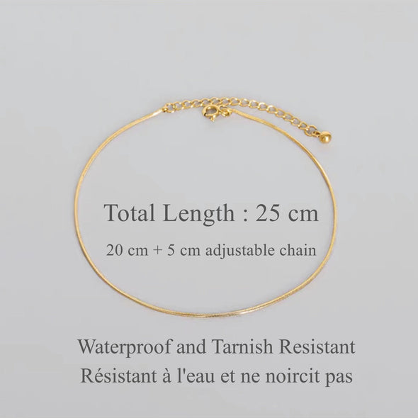 Bracelet de Cheville Chaîne SNAKE Ultra Fin en Acier Inoxydable Plaqué Or