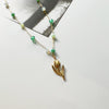 Dainty Plated Gold Tiny Tulip Flower Pendant Necklace with Green Amazonite Beads Chain 