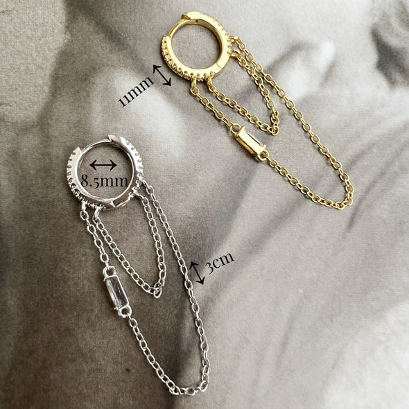 Boucles d&#39;Oreille Chaîne Zircon Pendant Simple Plaqué Or ou Argent Rhodié