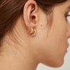 Petites boucles d&#39;oreilles Mini Créoles Epaisse Zircon Trois Rangs Multi-Tailles Plaqué Or et Argent Style Minimaliste