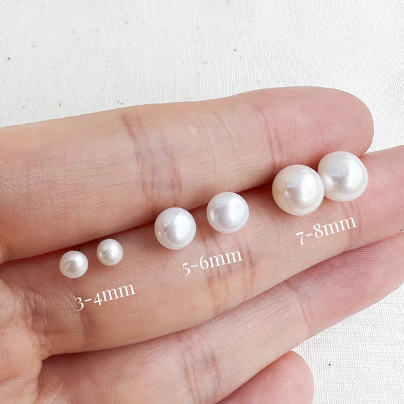 Three Sizes Dainty White Freshwater Pearl Stud Earrings, White Pearl Bridal Earrings, Minimalist Stud Earrings, Allison Earrings