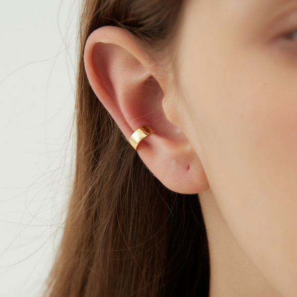 Boucles d&#39;oreilles Lisses Simples Or ou Argent, Bague d’Oreille pour Cartilage Or et Argent Simple, Ear Cuff sans perforation, faux piercing