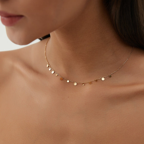 Dainty Gold Coin, Square and Teardrop Charm Choker Necklace, Delicate Layering Necklace, Minimalist Simple Chain Necklace, Gift For Her