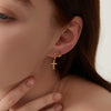 Small Cross CZ Gold Hoop Earrings, Dainty Cross Charm Huggie Hoop Earrings, Charm CZ Gold Tiny Hoops, Gifts for her