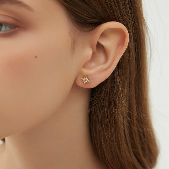 CZ North Star Studs Earrings, Minimal Gold or Silver Star Tragus Earring