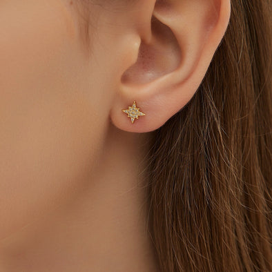 CZ North Star Studs Earrings, Minimal Gold or Silver Star Tragus Earring