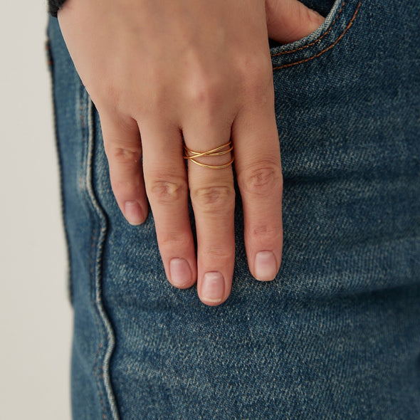 Dainty Gold Triple Band Ring, Gold Minimalist Rings for Women, Gold Minimal Stacking Ring