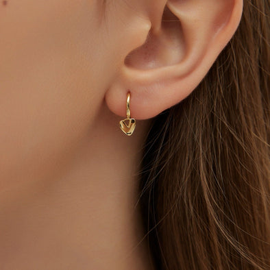 Minimal Gold and Silver Heart Dangling Huggie Hoop Earrings
