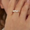 Dainty Three White Freshwater Pearls Beaded Ring, Stacking Minimalist Pearl Ring, Gift for Her