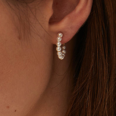 Petites Boucles d’oreilles Créoles en Perles de Coquillage, en Aquamarine ou en Labradorite Couleur Or ou Argent style Bohème